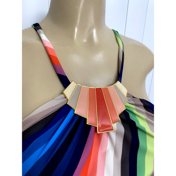 Trina Turk Tunic Dress Striped Multi Color Mini Sleeveless Tie Neck Line… - Picture 4 of 7